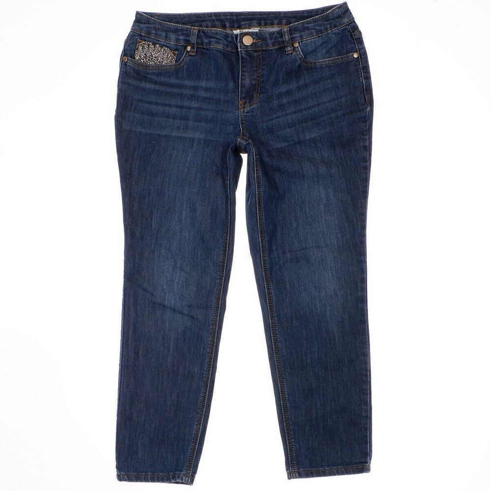 Christopher & Banks Slim Ankle Jeans Size 10 P Petite Womens Embellished 31x24.5